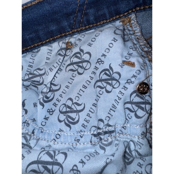 Rock & Republic Berlin Jeans 16M Dark Wash Gold Detail Distressed Straight Leg - Picture 14 of 14